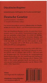 Dürckheim-Register / Schönfelder Hauptband (2011): 153 bedruckte Griffregister für die Sammlung Deutsche Gesetze Hauptband