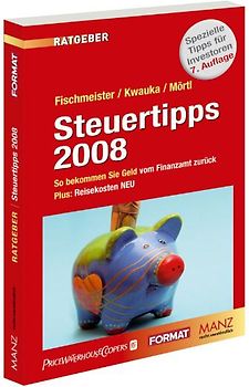Steuertipps 2008. So bekommen Sie Geld vom Finanzamt zurück. Plus: Reisekosten NEU. Die wichtigsten Tipps und Rechtsfragen für Steuerzahler. Steuerfreie Sachbezüge. Einkommensteuererklärung, Arbeitnehmerveranlagung. Sonderausgaben, Werbungskosten bzw. Betriebsausgaben. Außergewöhliche Belastungen