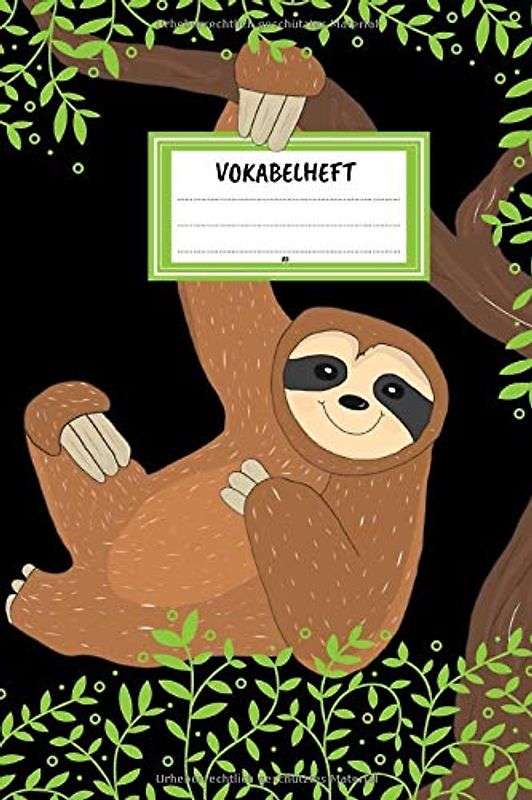 Vokabelheft A5: Vokabeln lernen mit System - 2 Spalten inkl. Kontrollkästchen | universal für alle Sprachen | 100 Seiten | Motiv: Faultier