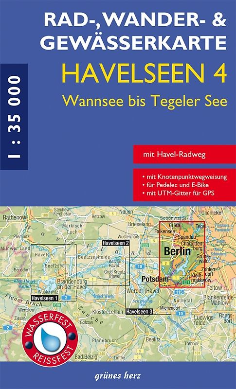 Rad-, Wander- und Gewässerkarte Havelseen 4: Wannsee bis Tegeler See