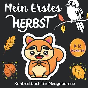 Mein Erstes Herbst Kontrastbuch für Neugeborene ab 0 Monate: Schwarz Weiß Babybuch Von Herbst, Frühe Entwicklung Bilderbuch, Sehkraft der Babys trainieren - Montessori Kontrastkarten Baby