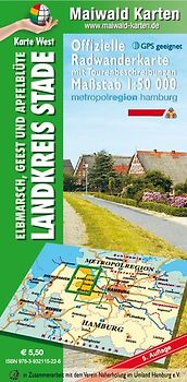 Stade West = Offizielle Radwanderkarte - Landkreis Stade - Elbmarsch, Geest und Apfelblüte - Karte West - mit Tourenbeschreibungen auf der Rückseite