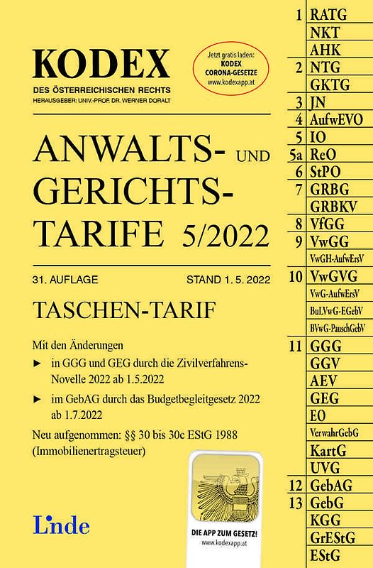 KODEX Anwalts- und Gerichtstarife 5/2022