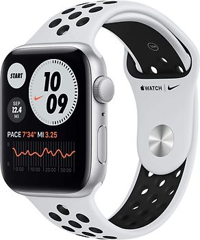 Apple Watch Nike SE 44 mm boîter aluminium argent et bracelet sport Nike pure platinum/noir [Wi-Fi]