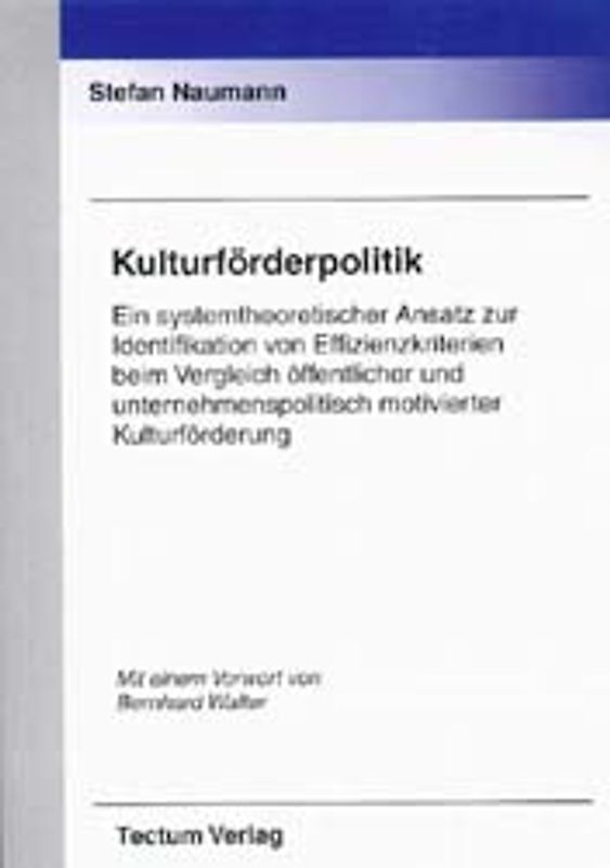 Kulturförderpolitik. Ein systemtheoretischer Ansatz zur Identifikation von Effizienzkriterien beim Vergleich öffentlicher und unternehmenspolitisch motivierter Kulturförderung
