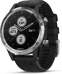 Image of Garmin Fenix 5 Plus 47 mm zilver met siliconen armband zwart [wifi] (Refurbished)