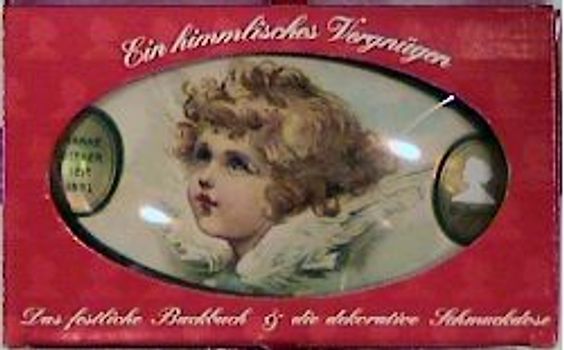 "Festliches Backen" - Geschenkset. Die Schmuckdose "Engelkopf grün" mit dem Buch "Festliches Backen"