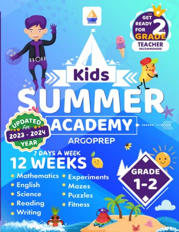 Kids Summer Academy by ArgoPrep - Grades 1-2: 12 Weeks of Math, Reading, Science, Logic, Fitness and Yoga | Online Access Included | Prevent Summer Learning Loss