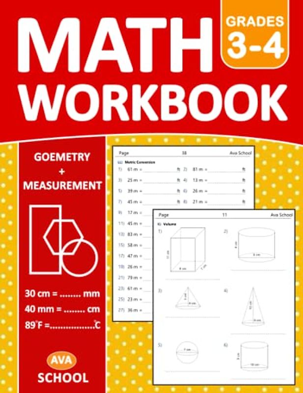 Geometry & Measurement Math Workbook for Grades 3-4: Area, Perimeter, Volume, Number of Cubes, Lines, angles, circles | U.S Weight and Measures, ... | For Ages 8-10 - 1000 Exercises With Answers
