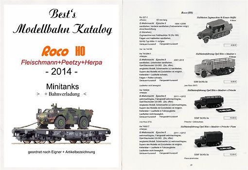 Best`s Modellauto Katalog Roco Herpa Peetzy Fleischmann H0 Minitanks 2014 bebildert. Artikel sortiert nach Eigner +Artikelbezeichnung