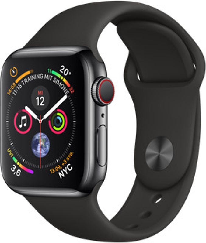 Apple Watch Series 4 40 mm boîtier en acier inoxydable noir sidéral avec Bracelet Sport noir [Wifi+ Cellular]