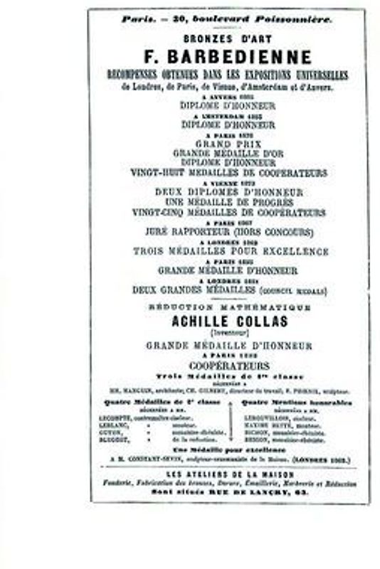 1886 Catalog of the French Bronze Foundry of F. Barbedienne of Paris