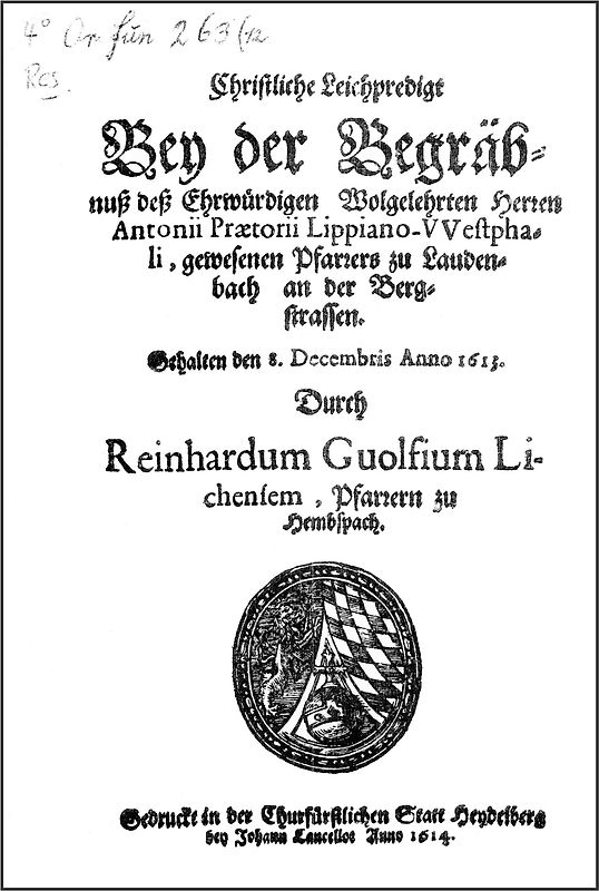 Leichpredigt für Pfarrer Anton Praetorius