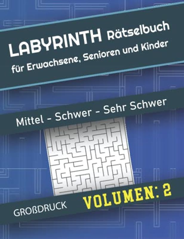 Labyrinth Rätselbuch Volumen 2: Großdruck Rätselbuch Labyrinth für Erwachsene, Senioren und Kinder, Viel Spaß mit 150 verschiedene Labyrinthe, 153 Seiten, 3 Niveaus (Mittel – Schwer – Sehr schwer)
