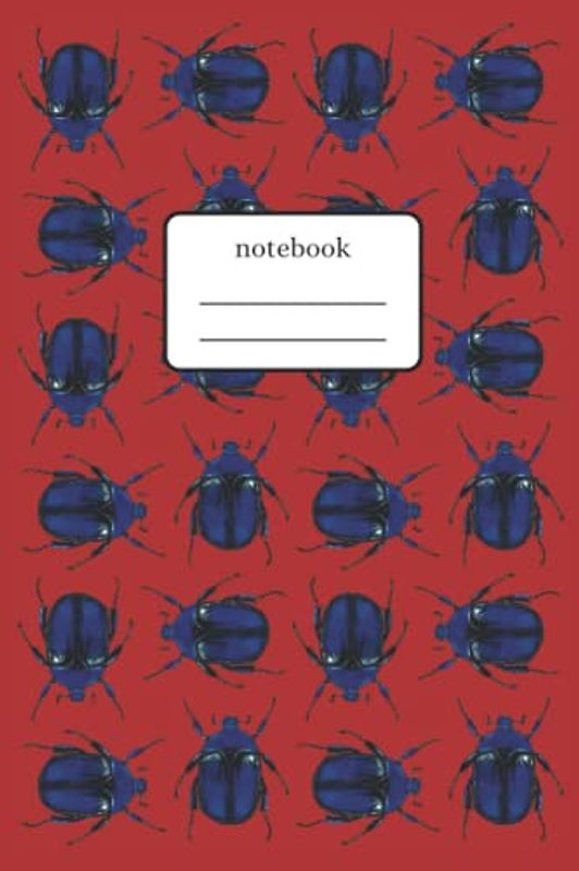 Notebook Beetles Blue: Composition Notebook with Blue Beetles Pattern - Lined Notebook 120 Pages 6x9 inch - Red Version