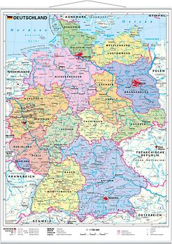 Deutschland politisch. Wandkarte mit Metallleiste