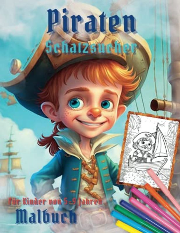 Piraten Schatzsucher Malbuch Für Kinder von 5-9 Jahren: Karibische Inseln Schiffe Papagei und ein echtes Abenteuer auf dem Meer