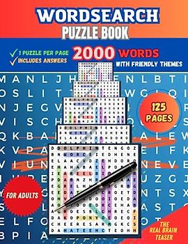 Wordsearch puzzle book for adults. 125 pages containing 2000 words with solutions. 1 puzzle per page with friendly themes. The real brain teaser that ... serve as a great gift to adults and seniors.