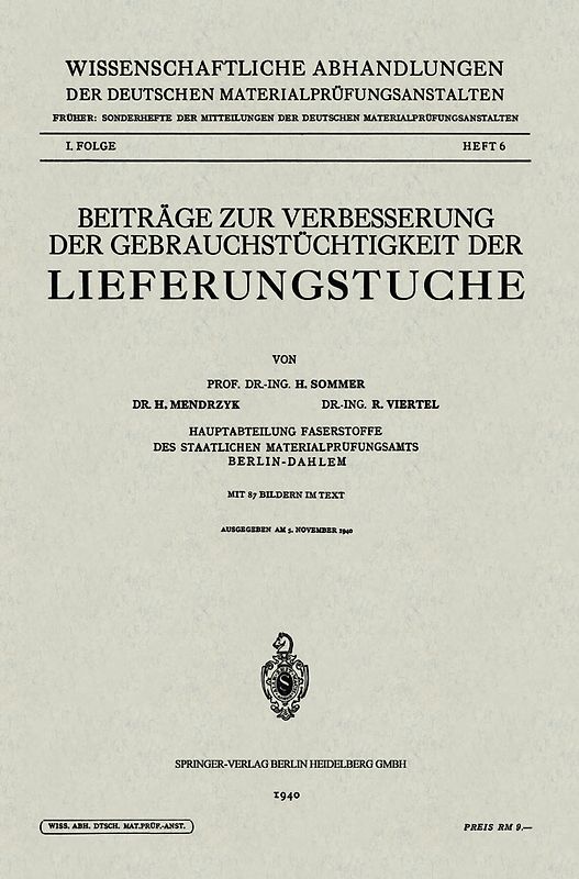 Beiträge zur Verbesserung der Gebrauchstüchtigkeit der Lieferungstuche