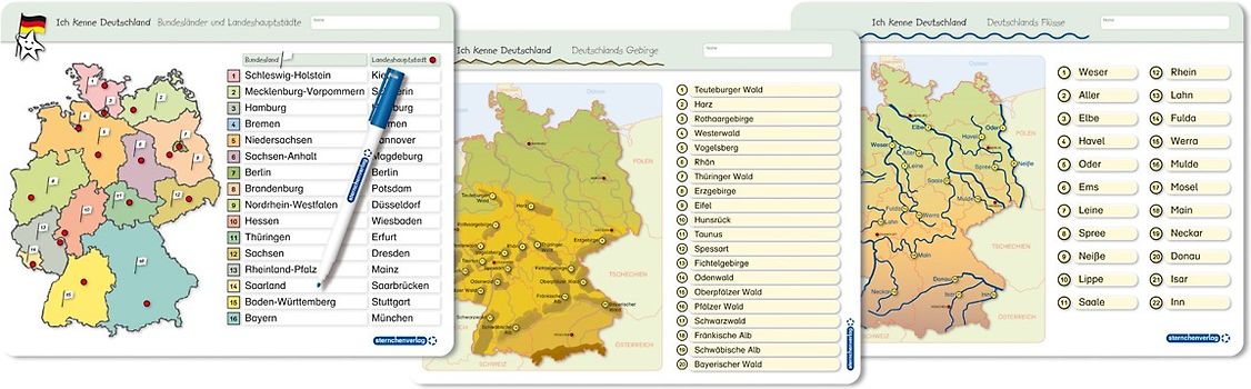 Ich kenne Deutschland - 1. Bundesländer & Landeshauptstädte, 2. Flüsse, 3. Gebirge im Set