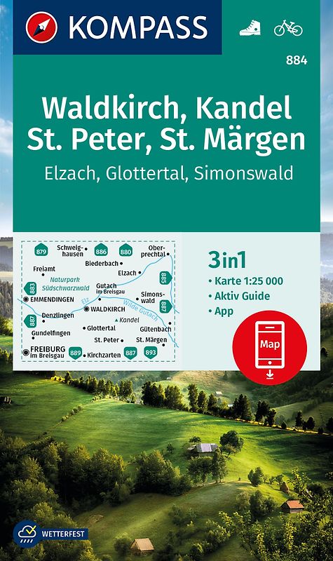 KOMPASS Wanderkarte 884 Waldkirch, Kandel, St.Peter, St. Märgen 1:25.000