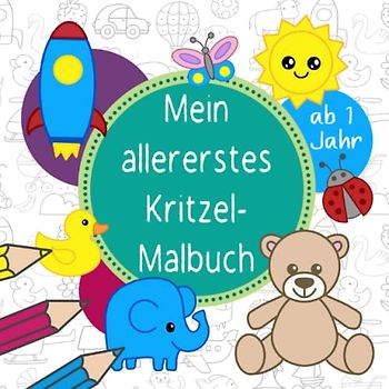 Kritzelbuch ab 1 Jahr: Liebevoll gestaltetes Malbuch für Kinder mit 50 niedlichen Motiven der ersten Tiere, Fahrzeuge und Gegenstände - Ideal als erstes Ausmalbuch für Mädchen und Jungen