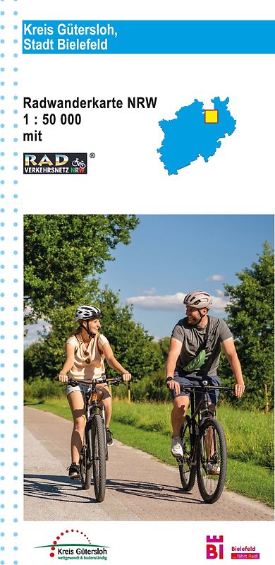 Kreis Gütersloh, Stadt Bielefeld Radwanderkarte mit Radverkehrsnetz NRW