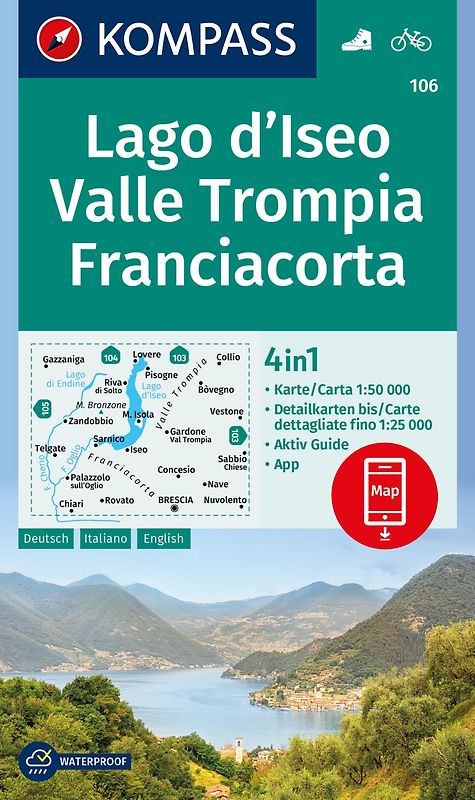KOMPASS Wanderkarte 106 Lago d'Iseo, Valle Trompia, Franciacorta 1:50.000