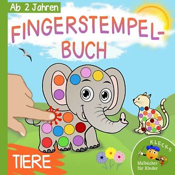 Fingerstempelbuch ab 2 Jahren: Tiere, 50 Bilder zum Fingerstempeln, Kritzeln und Ausmalen. Malbuch für Kinder ab 2