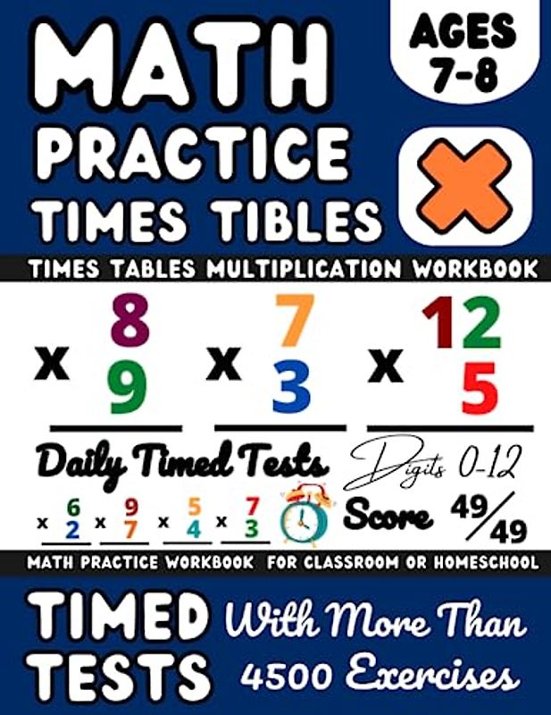 Times Tables Workbook, Ks2 Maths workbook Year 3, Maths Book for 7-8 Year Olds, Multiplication Practice Book, Digits 0-12, Timed Tests