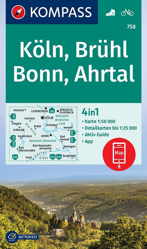 KOMPASS Wanderkarte 758 Köln, Brühl, Bonn, Ahrtal 1:50.000