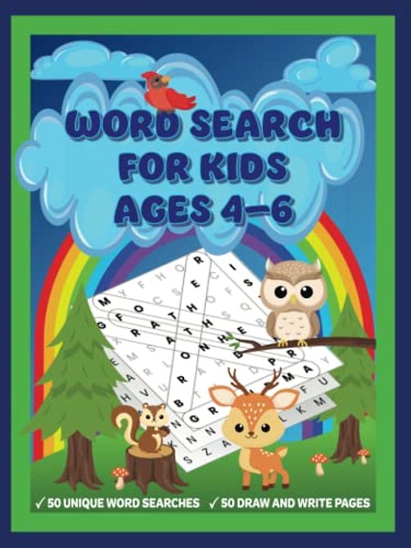 Word Search for Kids Ages 4-6: Hardcover 50 Themed Puzzles with Draw and Write Pages