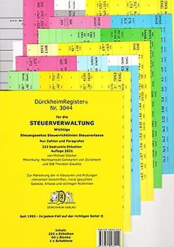 DürckheimRegister® STEUERVERWALTUNG Register für deine AO-AEAO-ErbStG/R-EStG/R-KStG/R-UStG-UStR-: nur Zahlen und §§: 199 Registeretiketten mit den ... 1993 . In jedem Fall auf der richtigen Seite®
