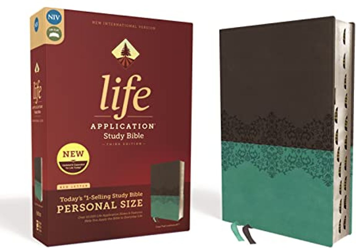 NIV, Life Application Study Bible, Third Edition, Personal Size, Leathersoft, Gray/Teal, Red Letter, Thumb Indexed