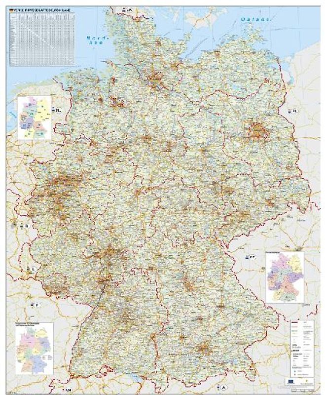 Verkehrswegekarte Deutschland. Wandkarte / Poster gerollt im Kunststoffrohr