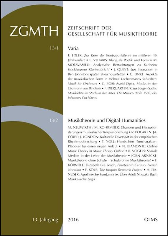 ZGMTH - Zeitschrift der Gesellschaft für Musiktheorie, 13. Jahrgang 2016