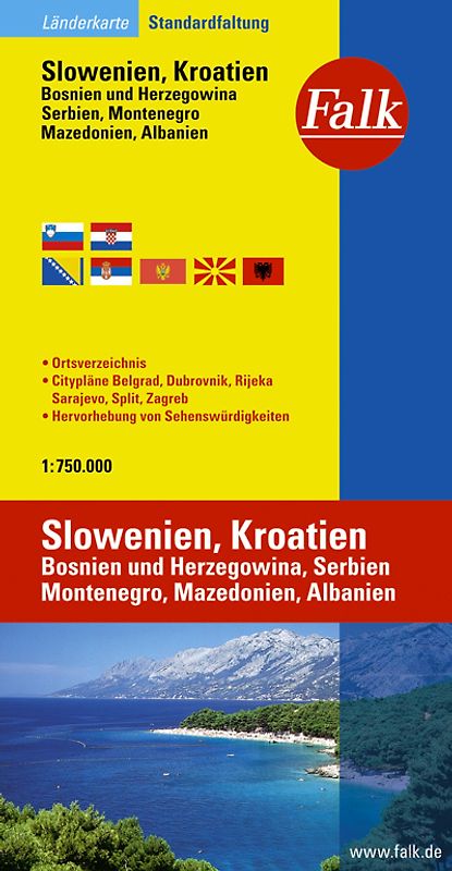 Falk Länderkarte Slowenien, Kroatien, Bosnien und Herzegowina, Serbien 1:750 000