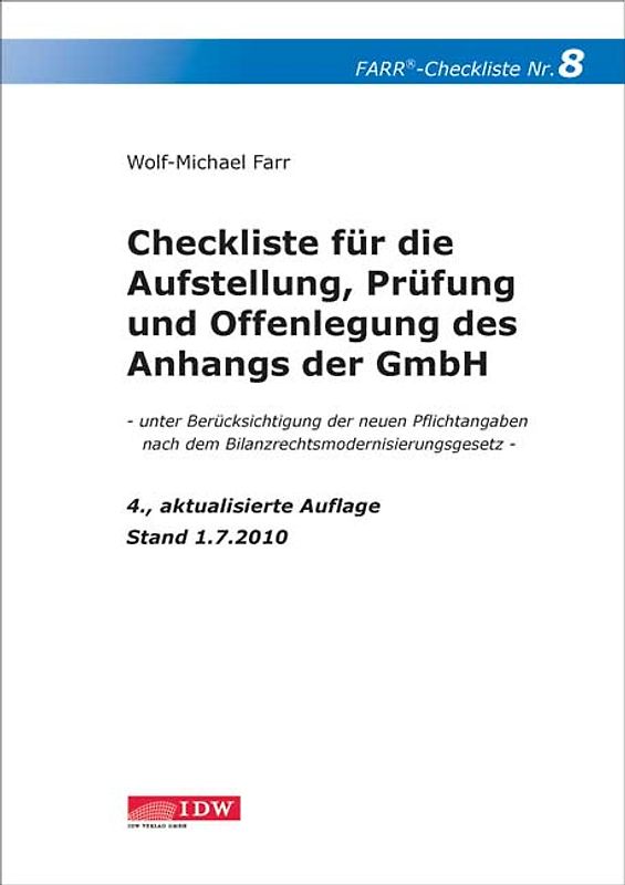 Checkliste für die Aufstellung, Prüfung und Offenlegung des Anhangs der GmbH