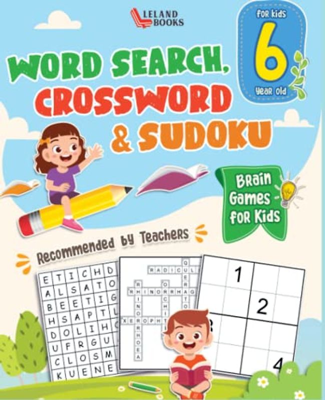 Brain Games for 6 year olds: Word Search, Crossword & Sudoku