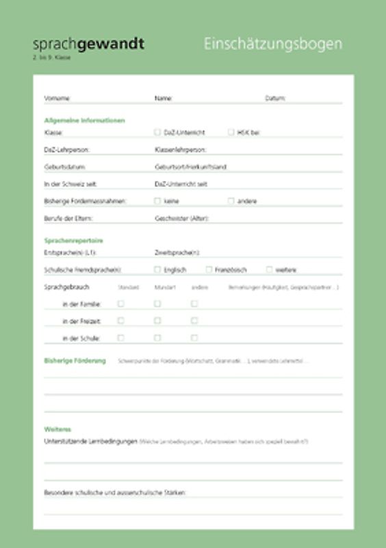 Sprachgewandt 2. bis 9. Klasse, Einschätzungsbogen