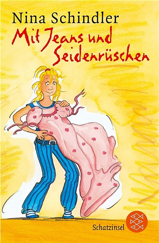 Mit Jeans und Seidenrüschen