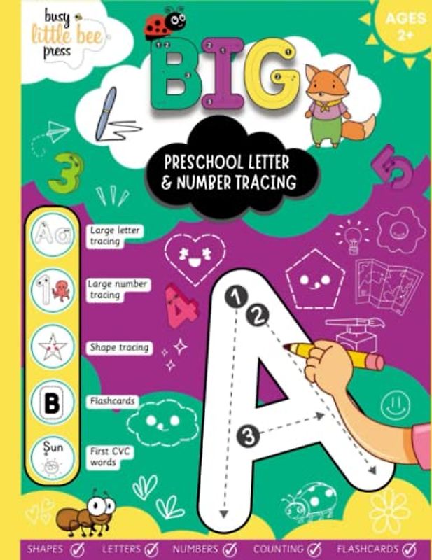 Big Preschool Letter and Number Tracing: Large Letter Tracing Workbook for Preschool and Toddlers, with Shapers, Numbers, and First CVC Words