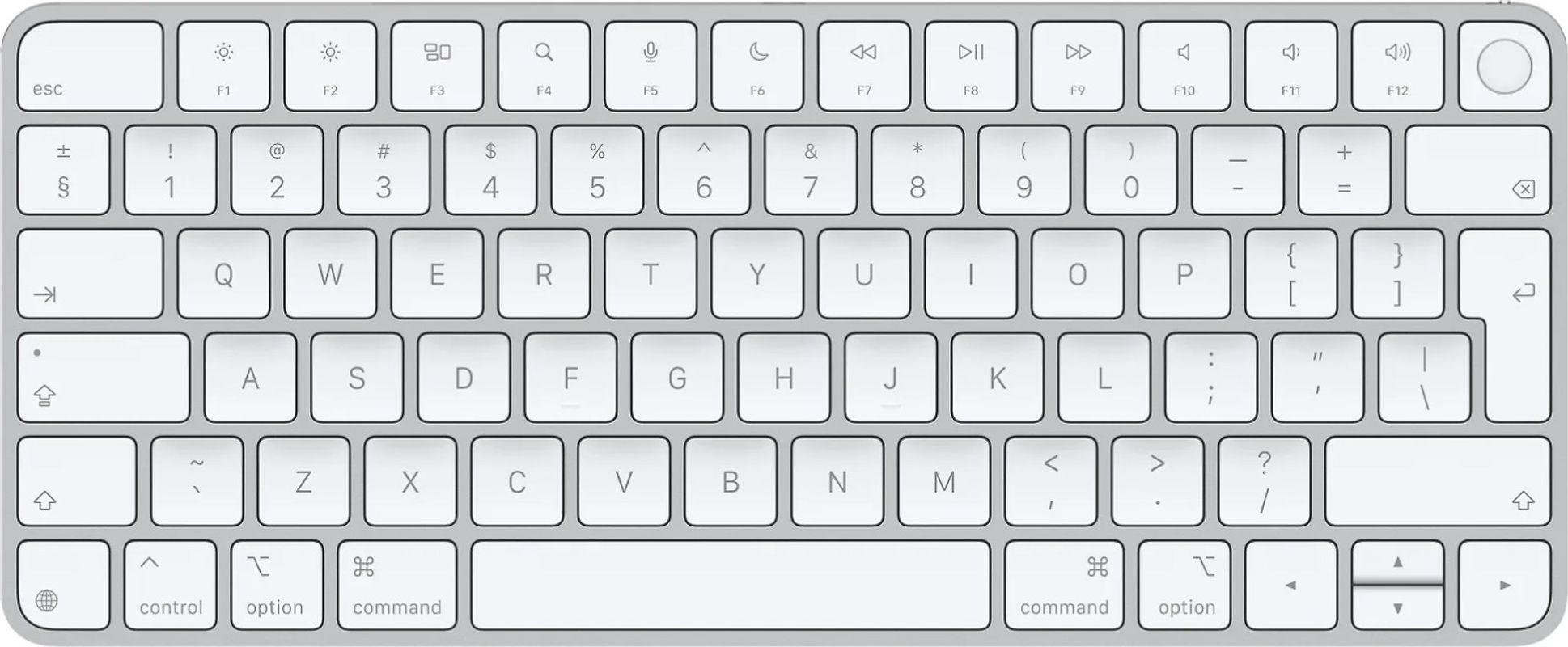 Apple Magic Keyboard mit Touch ID [Mac Modelle mit Chip, englisches Tastaturlayout, QWERTY] silber mit weißen Tasten