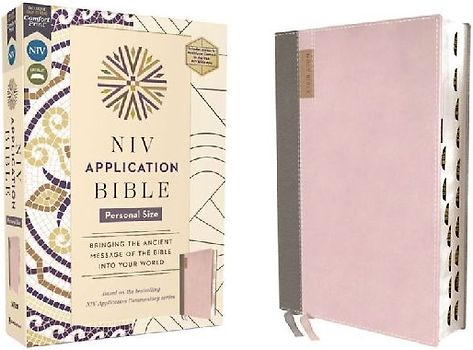 NIV Application Bible, Personal Size, Leathersoft, Pink/Gray, Red Letter, Thumb Indexed, Comfort Print