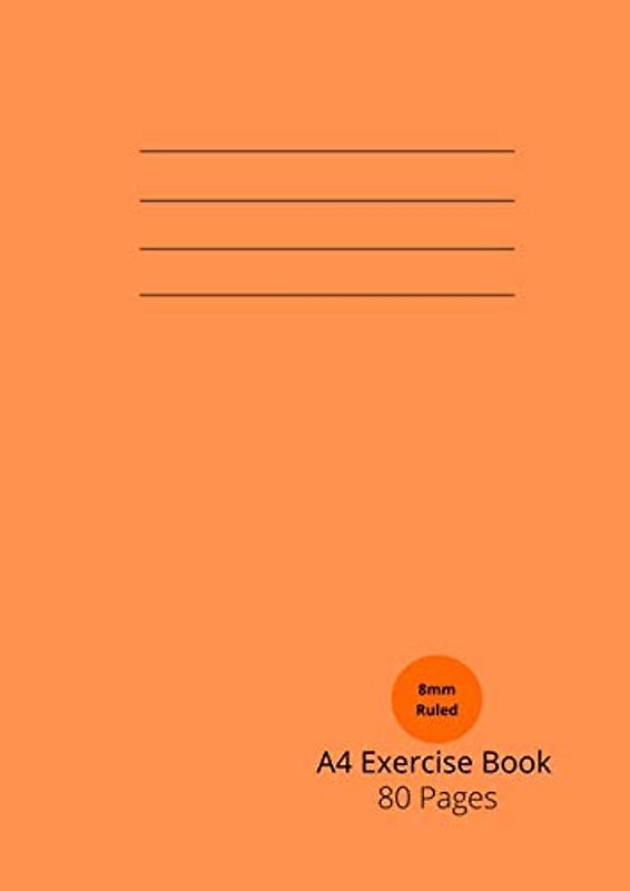 Exercise Book A4: 80 Page | 8mm Line Ruled And Margin Exercise Book / Notebook / Notepad For Schools | Thick 90gsm Paper | Orange Cover