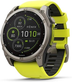 Garmin Fenix 8 51 mm titane et bracelet en silicone jaune [Wi-Fi, Saphire Solar Edition]