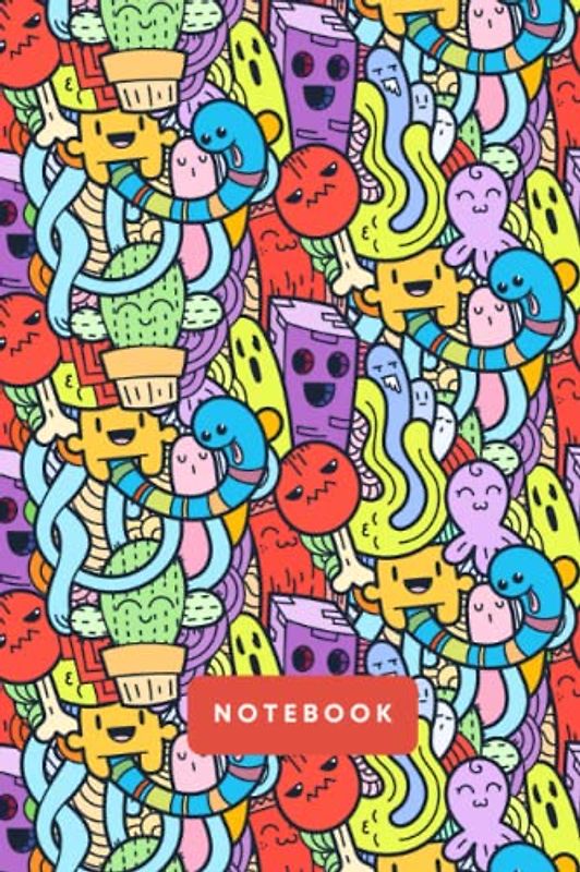 Notebook: Kawaii Monster Doodle Cartoon Notebook Journal | Cute Japanese Stationery | A5 6x9” | 120 College Ruled Lined Pages