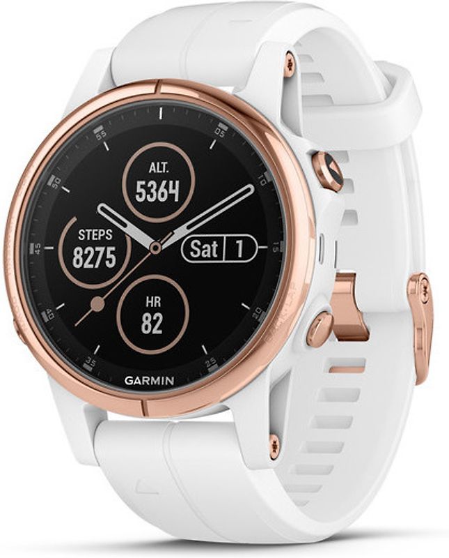 Garmin Fenix 5S Plus 42 mm or rose au bracelet en silicone blanc [Wifi, Saphir Edition]