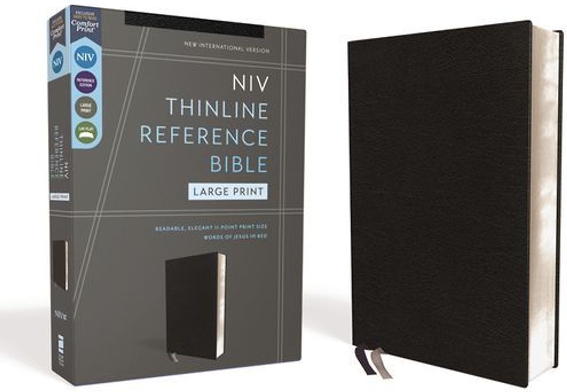Niv, Thinline Reference Bible (Deep Study at a Portable Size), Large Print, Bonded Leather, Black, Red Letter, Comfort Print