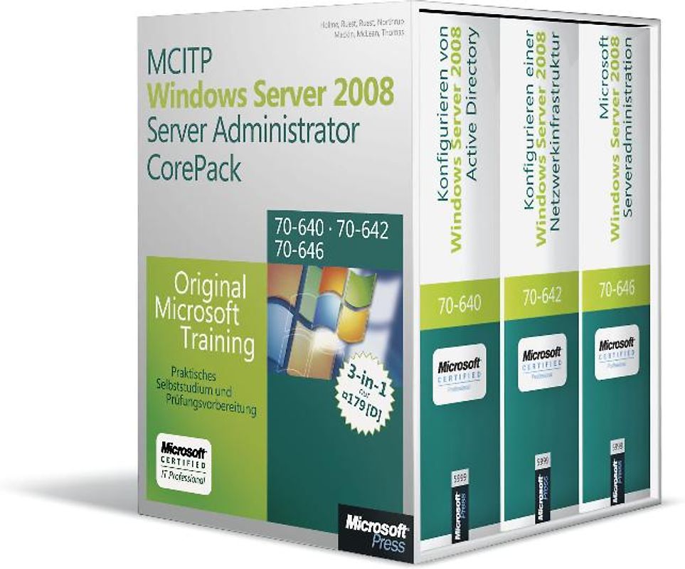 MCITP Windows Server 2008 Server Administrator CorePack - Original Microsoft Training für Examen 70-640, 70-642, 70-646, 2. Auflage